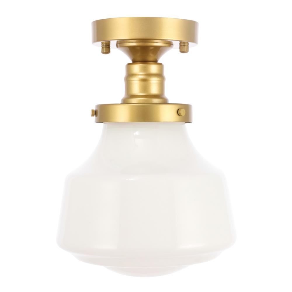 Lyle 1 Light Brass And Frosted White Glass Flush Mount. Picture 2
