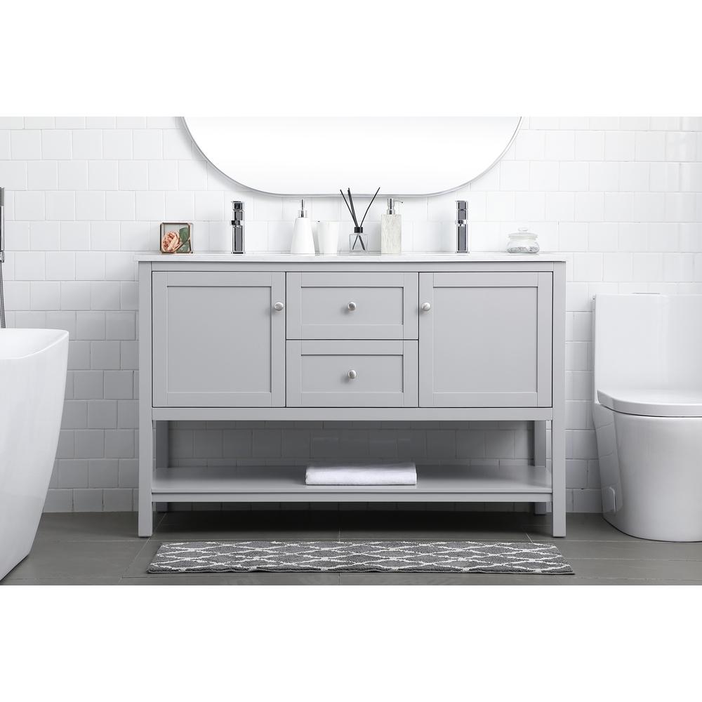 54 Inch Double Bathroom Vanity In Grey. Picture 14