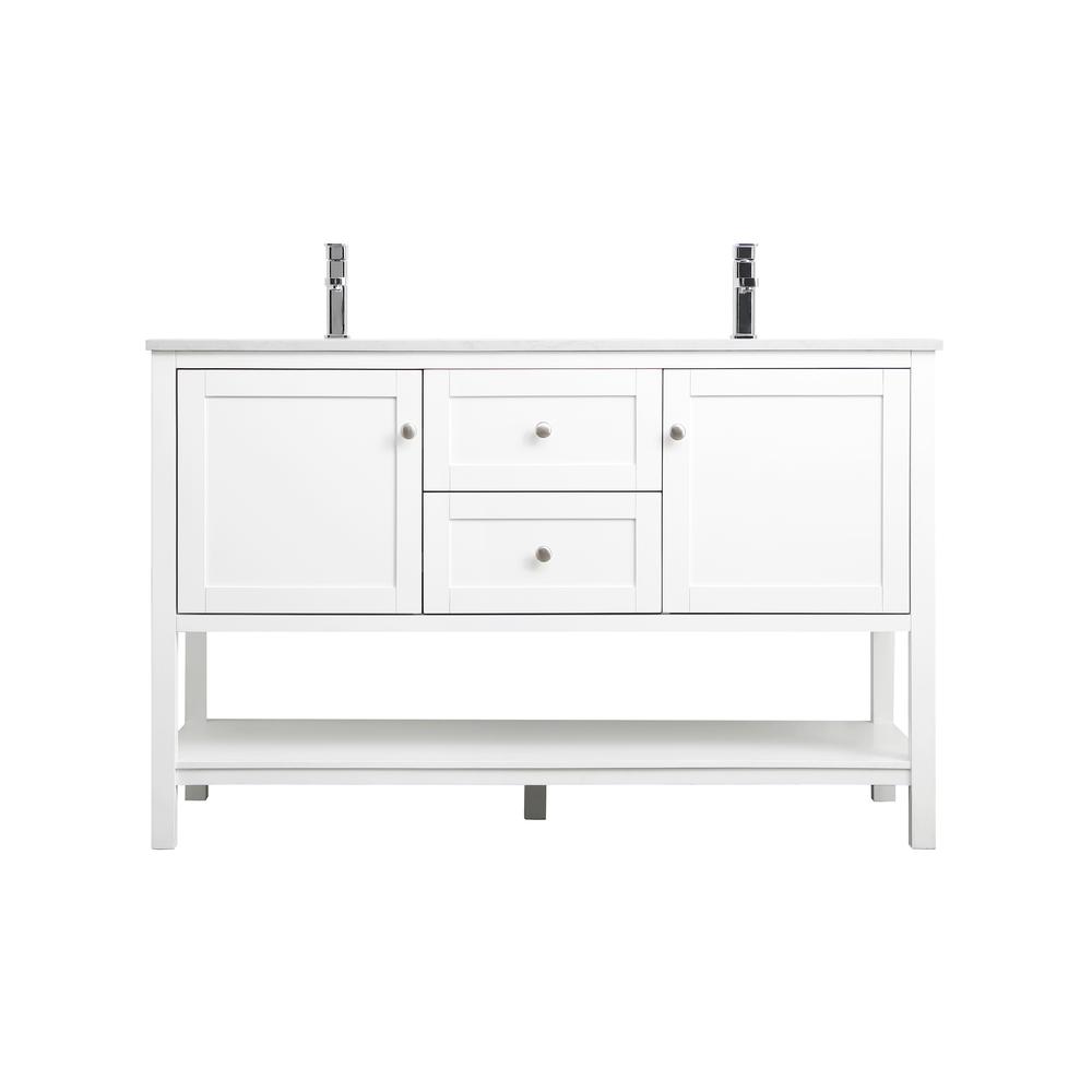 54 Inch Double Bathroom Vanity In White. Picture 1