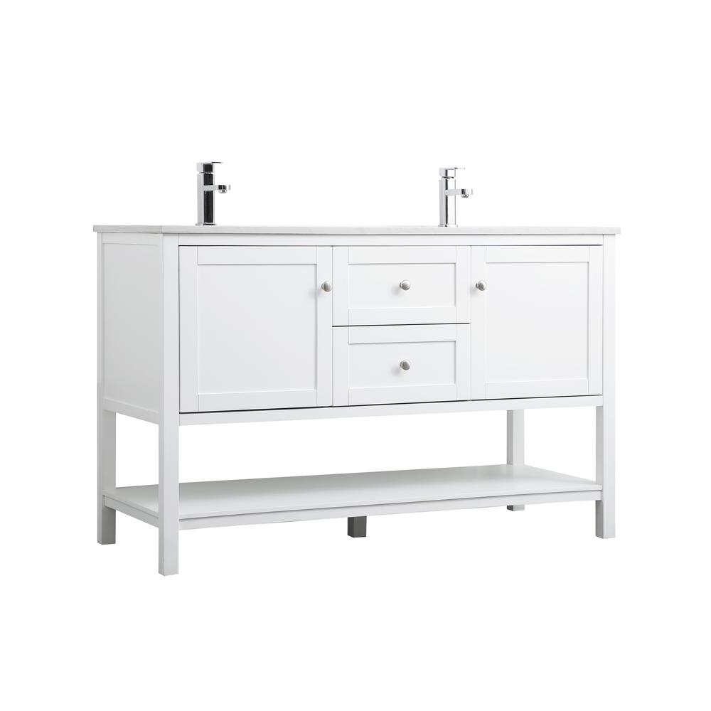54 Inch Double Bathroom Vanity In White. Picture 7