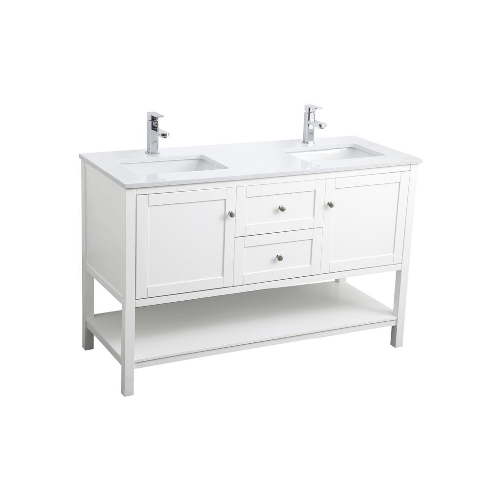 54 Inch Double Bathroom Vanity In White. Picture 8
