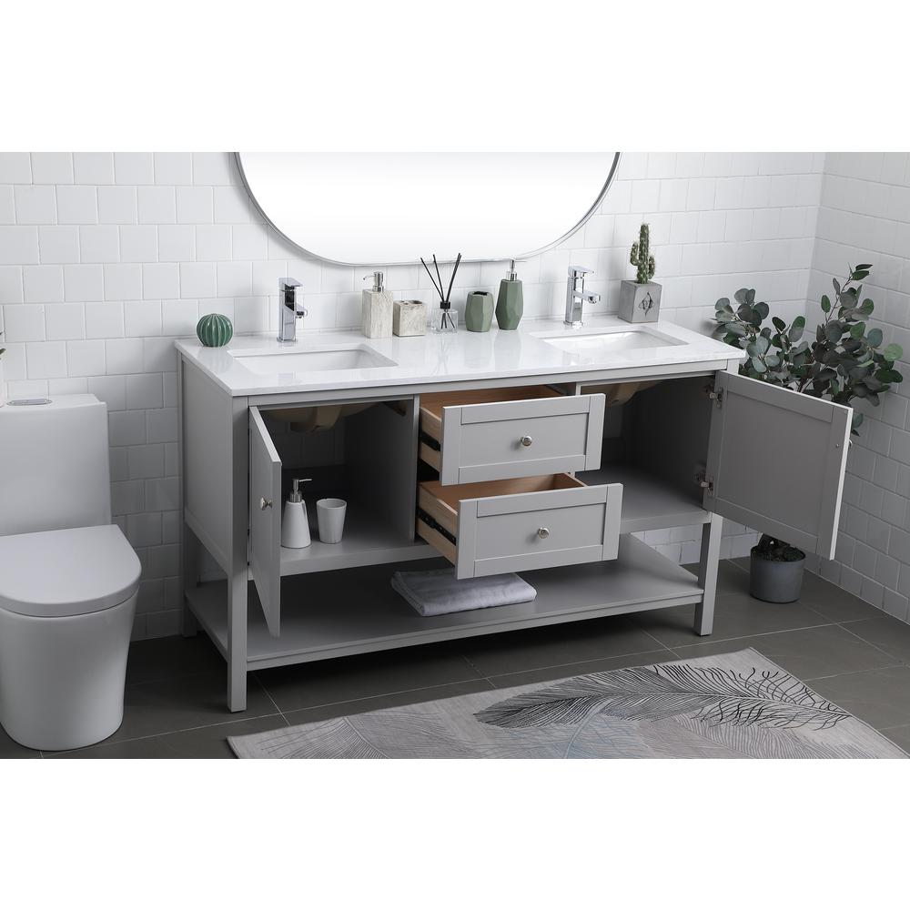 60 Inch Double Bathroom Vanity In Grey. Picture 3