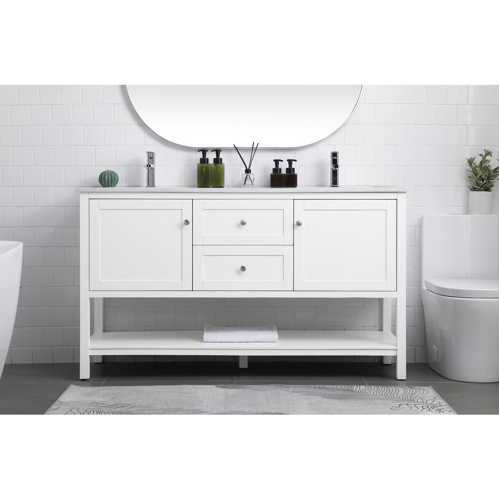 60 Inch Double Bathroom Vanity In White. Picture 14
