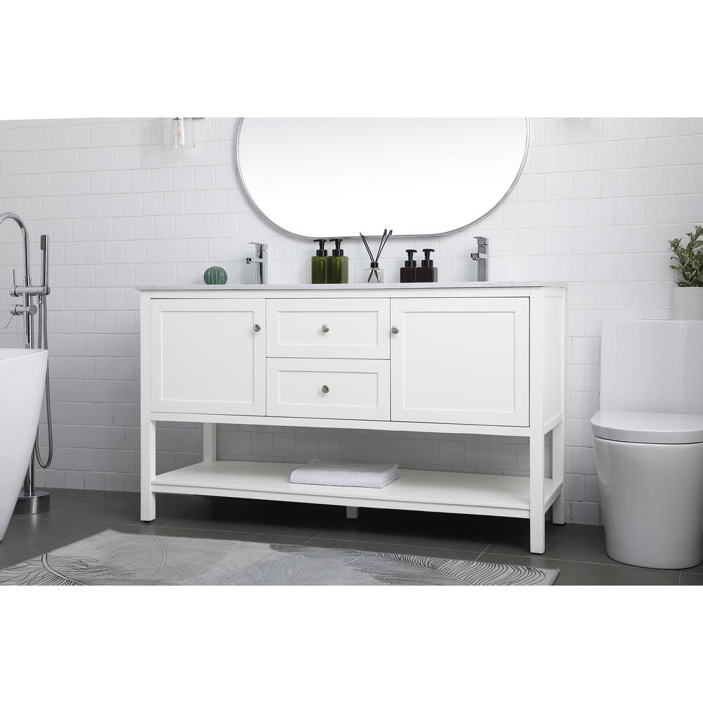 60 Inch Double Bathroom Vanity In White. Picture 2
