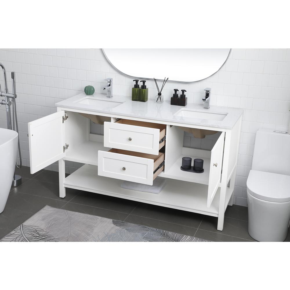 60 Inch Double Bathroom Vanity In White. Picture 3