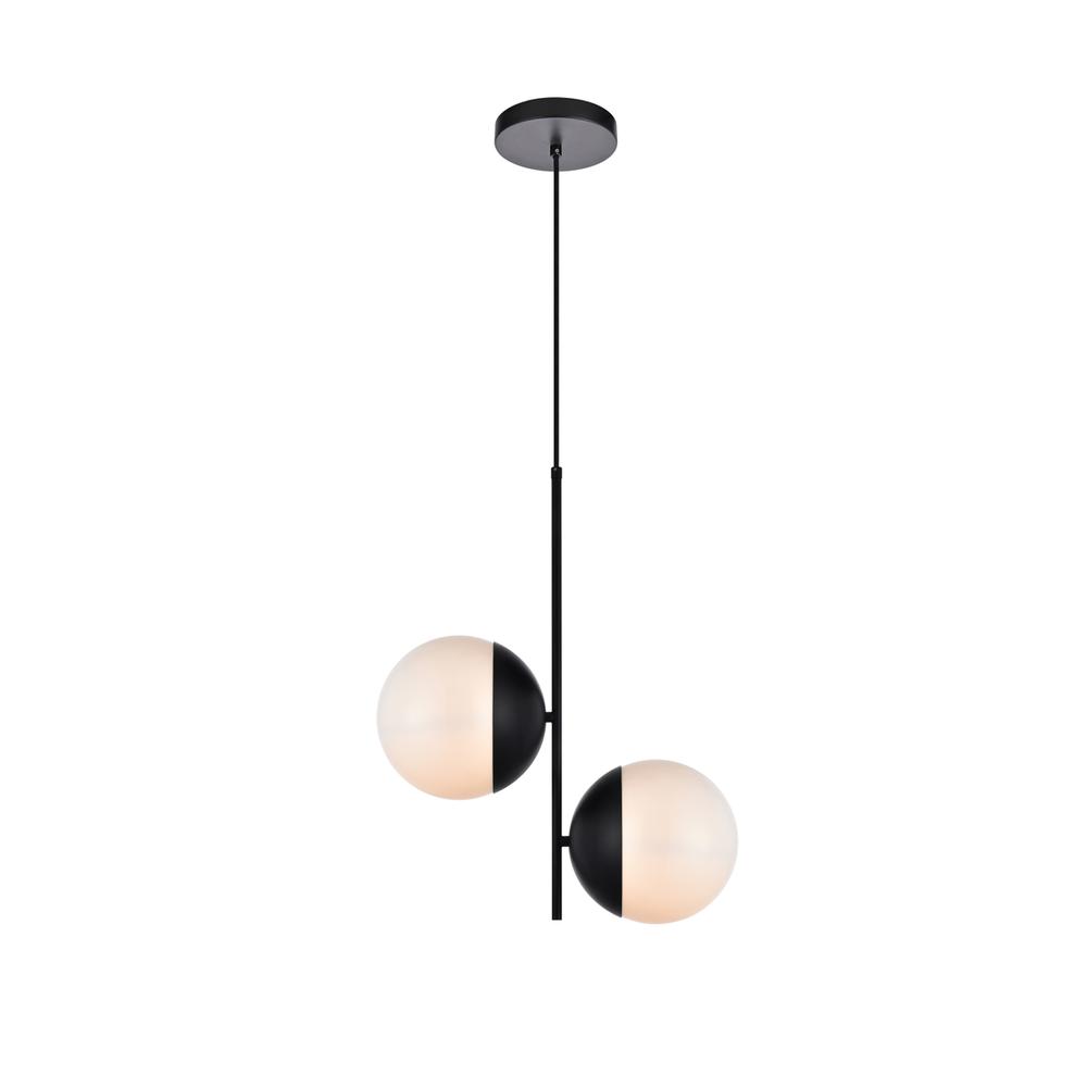 Eclipse 2 Lights Black Pendant With Frosted White Glass. Picture 1