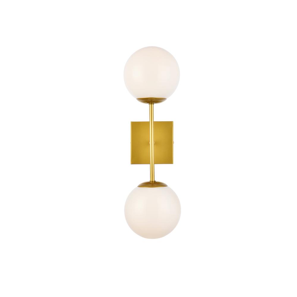 Neri 2 Lights Brass And White Glass Wall Sconce. Picture 1