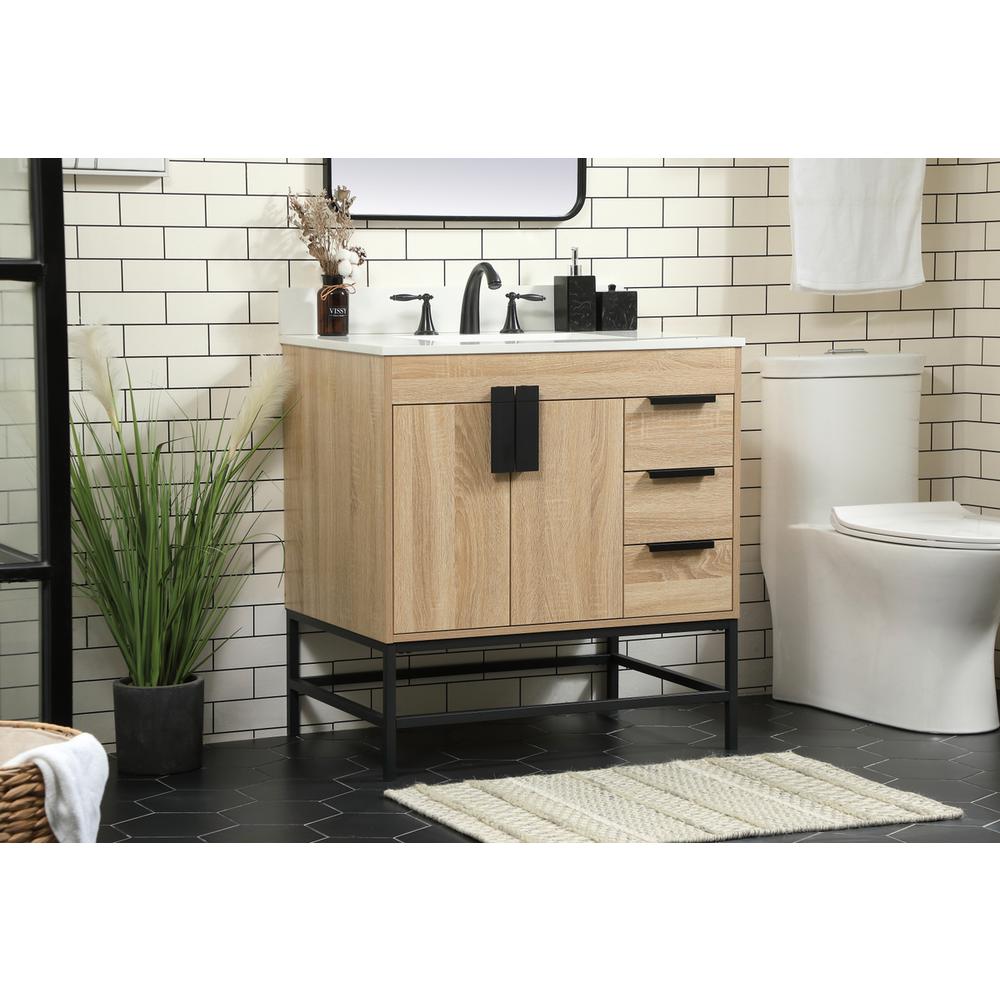 32 Inch Single Bathroom Vanity In Mango Wood With Backsplash. Picture 2