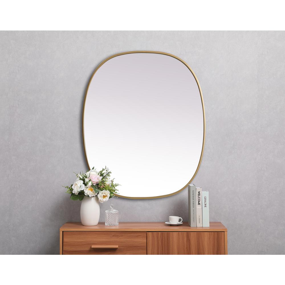 Metal Frame Oval Mirror 30X36 Inch In Brass. Picture 3
