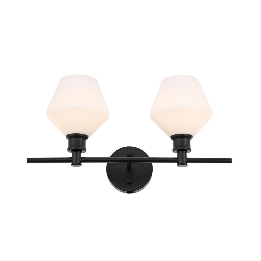 Gene 2 Light Black And Frosted White Glass Wall Sconce. Picture 3