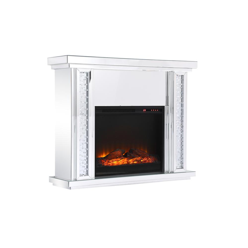47.5 In. Crystal Mirrored Mantle With Wood Log Insert Fireplace. Picture 8