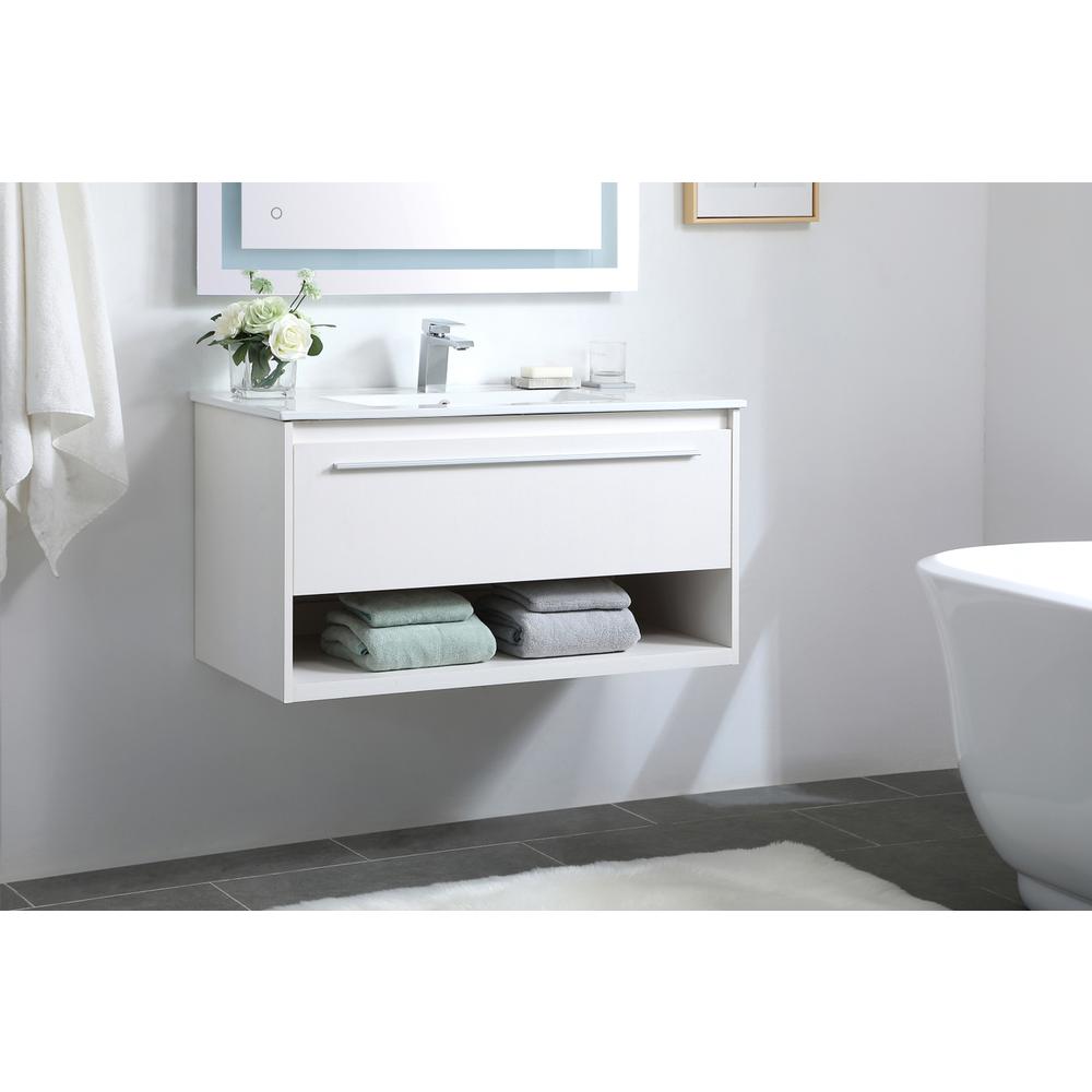 36 Inch  Single Bathroom Floating Vanity In White. Picture 2