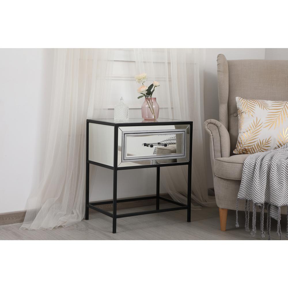 21 Inch Mirrored One Drawer End Table In Black. Picture 2