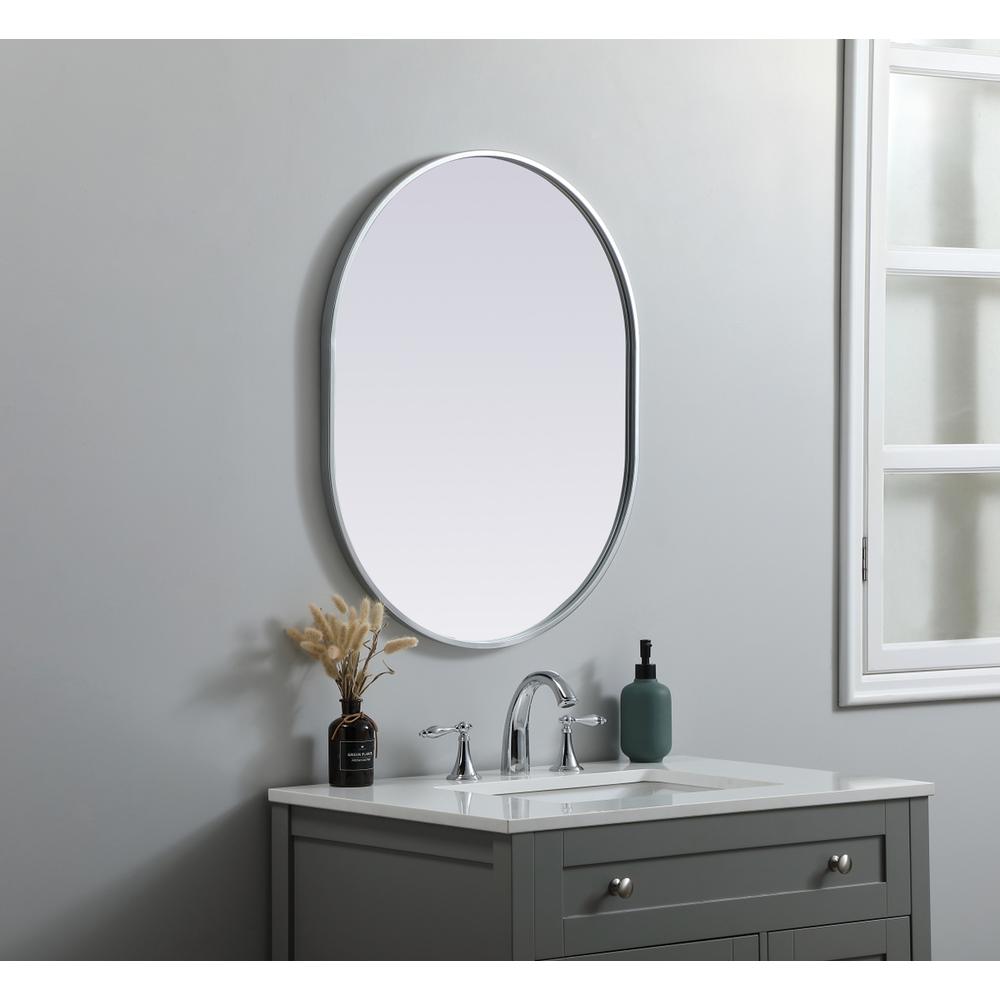 Metal Frame Oval Mirror 24X30 Inch In Silver. Picture 2