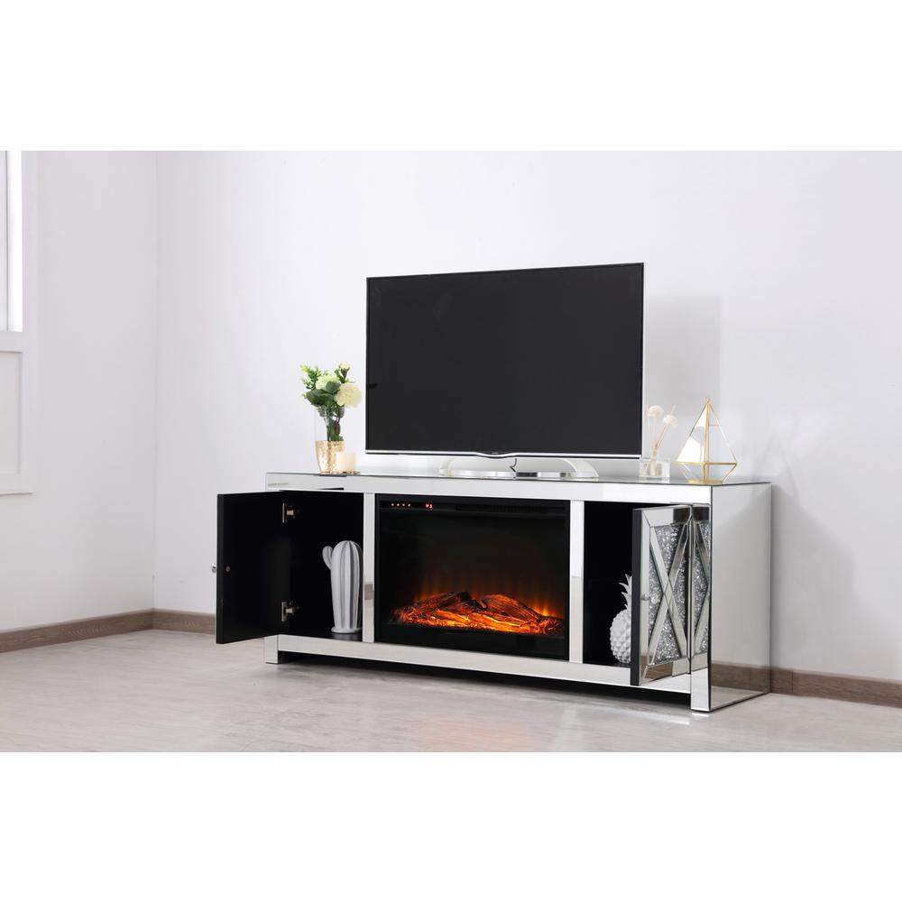 59 In. Crystal Mirrored Tv Stand With Wood Log Insert Fireplace. Picture 4