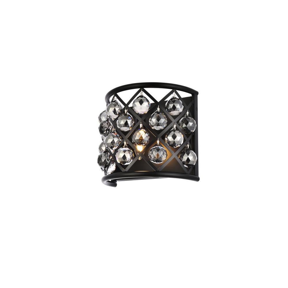 Madison 1 Light Matte Black Wall Sconce Silver Shade (Grey) Royal Cut Crystal. Picture 2