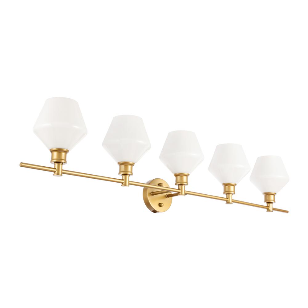 Gene 5 Light Brass And Frosted White Glass Wall Sconce. Picture 8