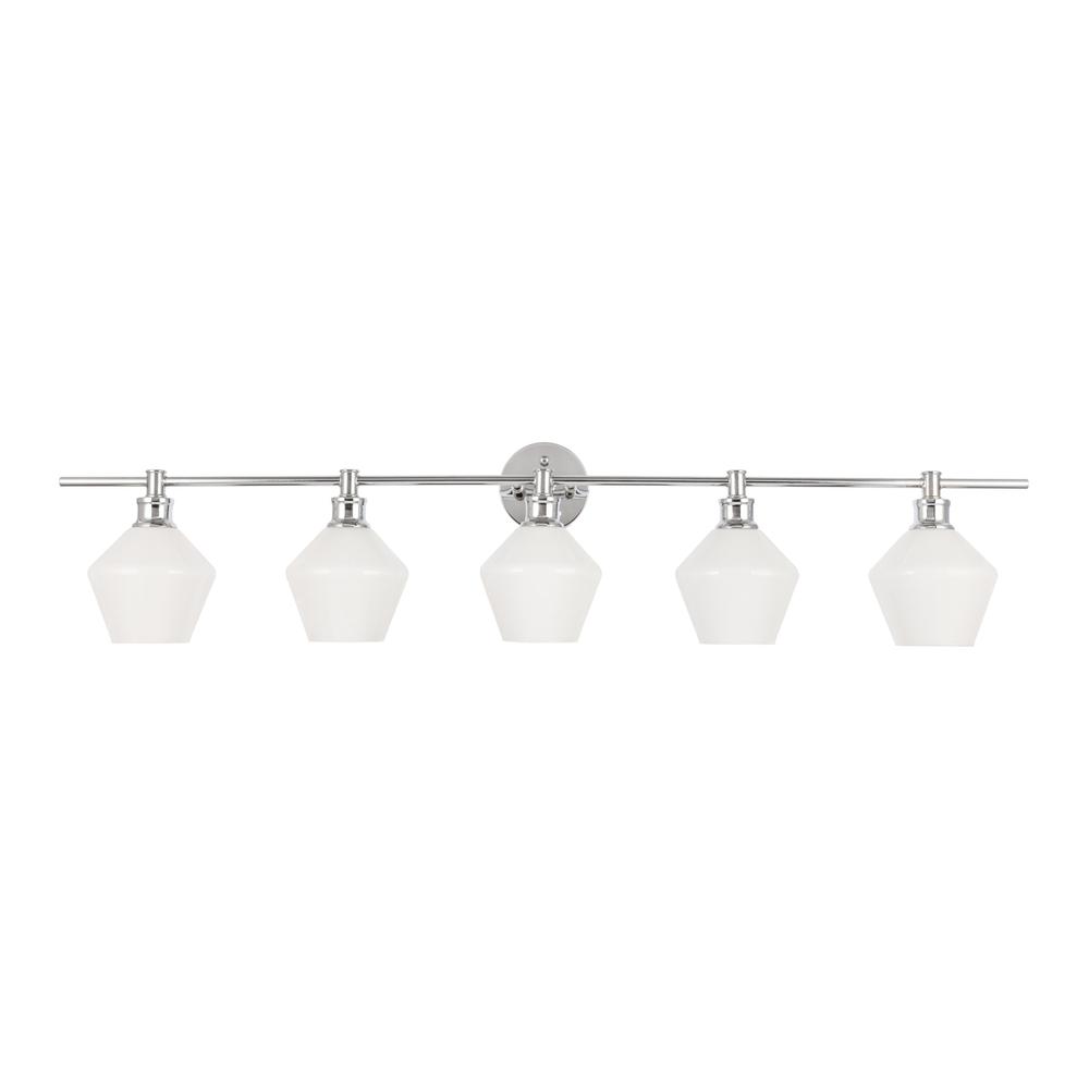 Gene 5 Light Chrome And Frosted White Glass Wall Sconce. Picture 10