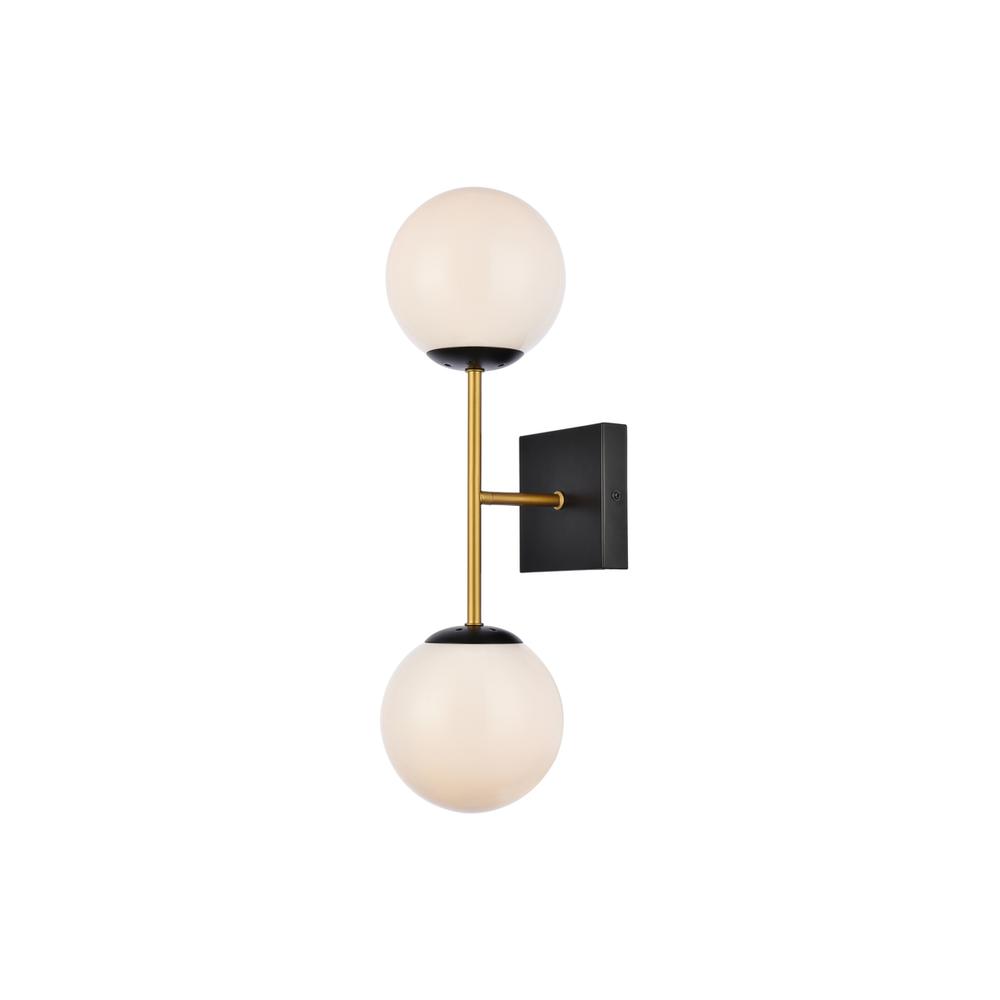 Neri 2 Lights Black And Brass And White Glass Wall Sconce. Picture 2
