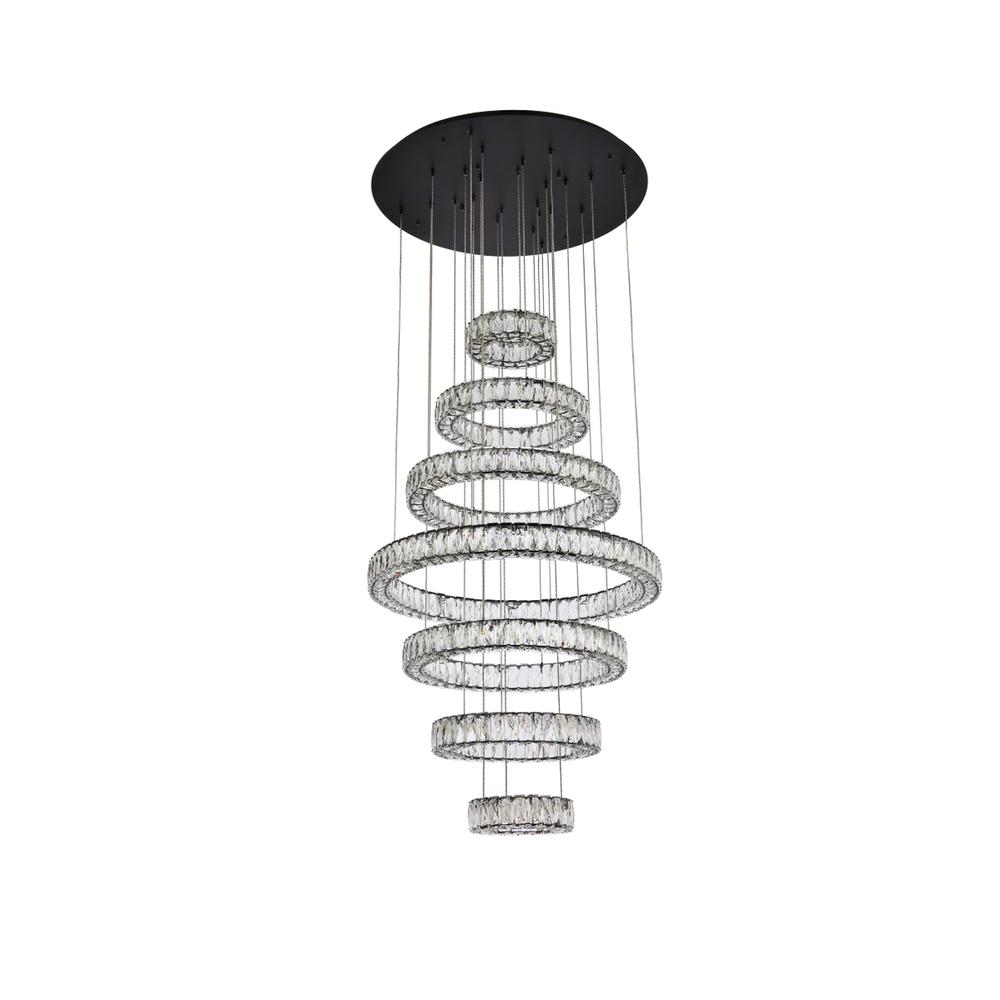 Monroe 34 Inch Led Seven Ring Chandelier In Black. Picture 6