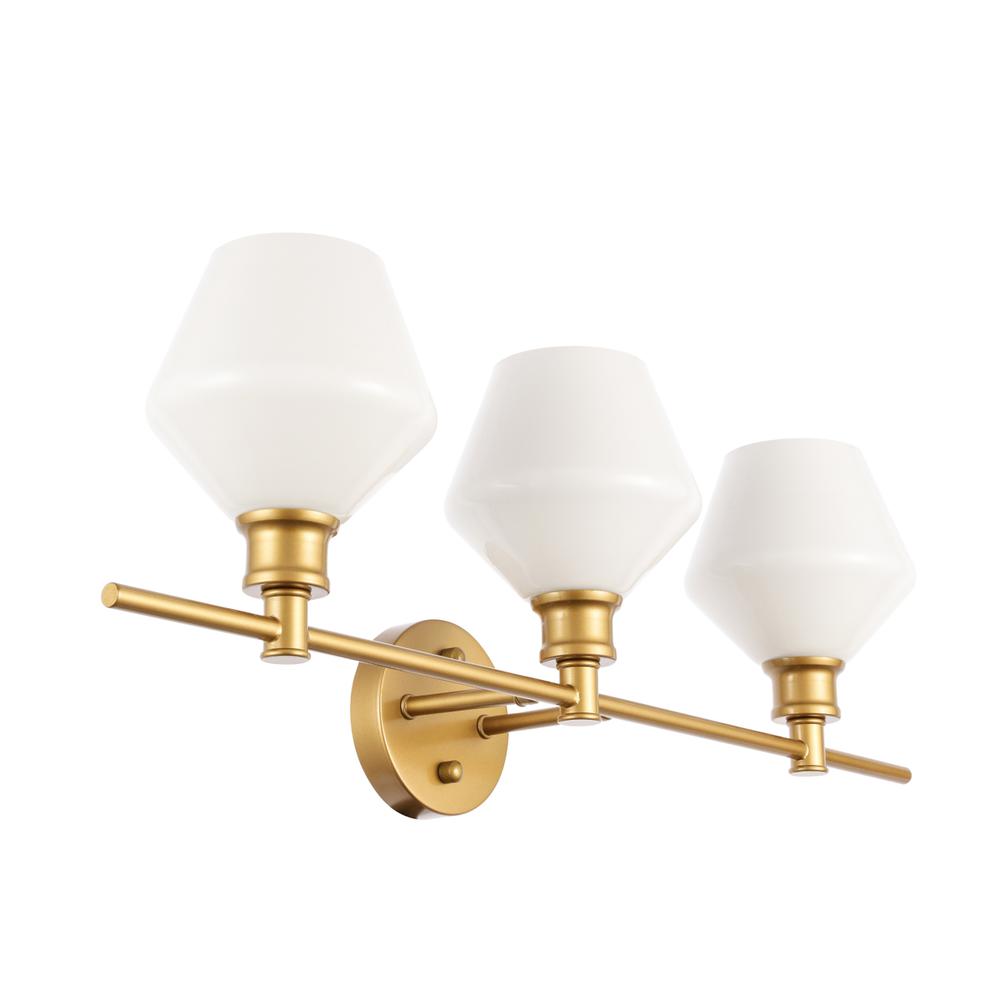 Gene 3 Light Brass And Frosted White Glass Wall Sconce. Picture 8
