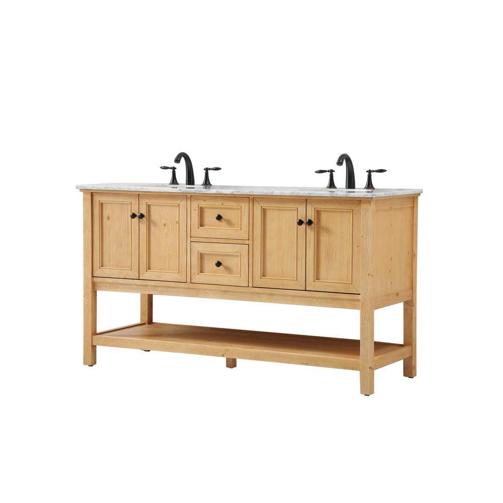 60 Inch Double Bathroom Vanity In Natural Wood. Picture 7
