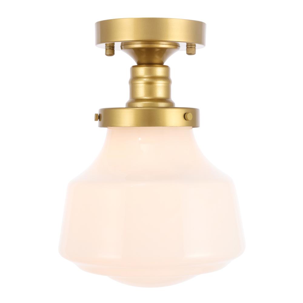 Lyle 1 Light Brass And Frosted White Glass Flush Mount. Picture 1