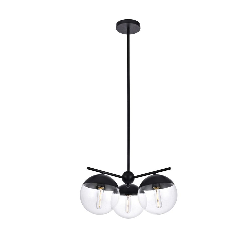 Eclipse 3 Lights Black Pendant With Clear Glass. Picture 1