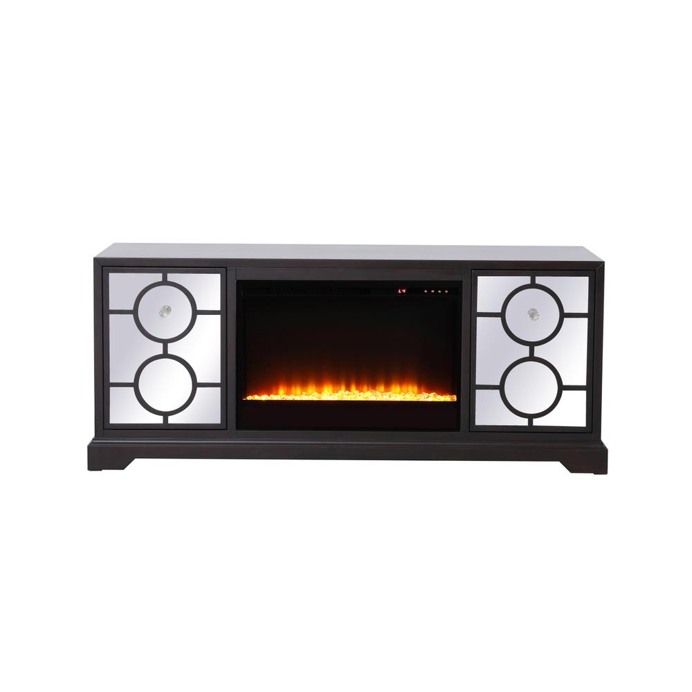 60 In. Mirrored Tv Stand With Crystal Fireplace Insert In Dark Walnut. Picture 1