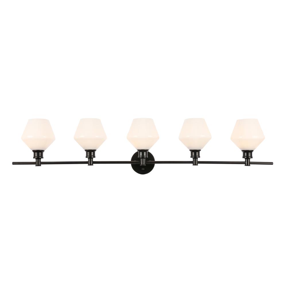 Gene 5 Light Black And Frosted White Glass Wall Sconce. Picture 1