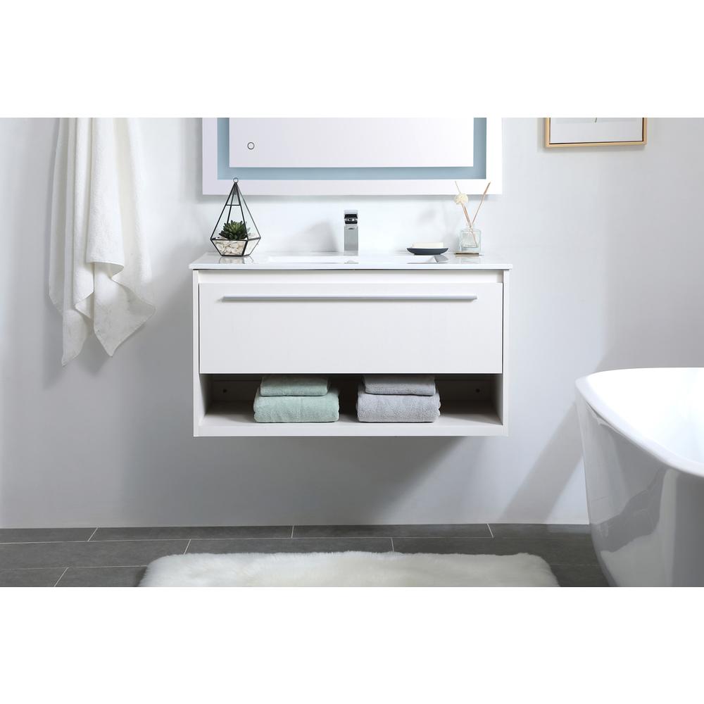 36 Inch  Single Bathroom Floating Vanity In White. Picture 13