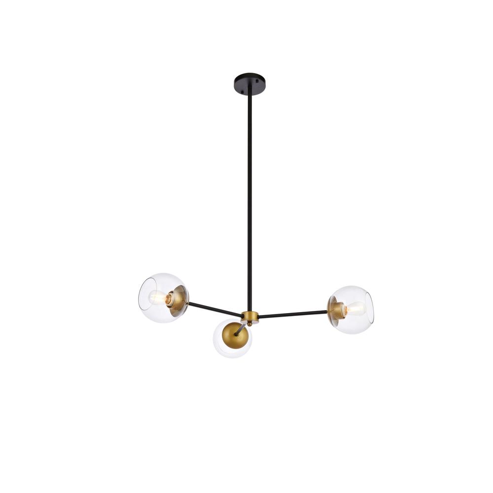 Briggs 32 Inch Pendant In Black And Brass With Clear Shade. Picture 1