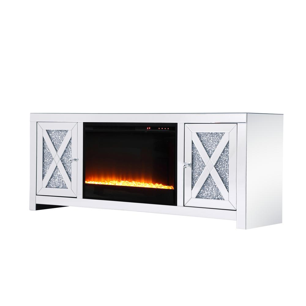 59 In.Crystal Mirrored Tv Stand With Crystal Insert Fireplace. Picture 6