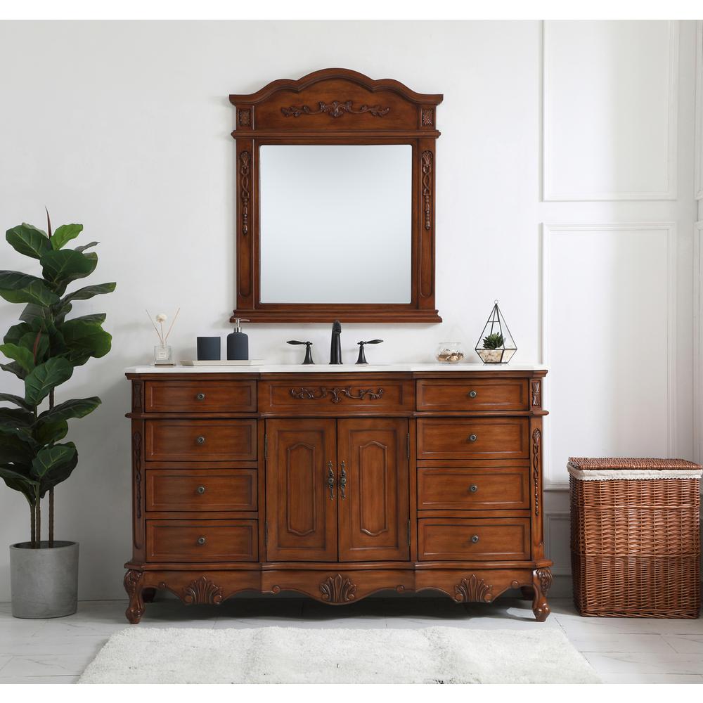 60 Inch Single Bathroom Vanity In Teak With Ivory White Engineered Marble. Picture 6