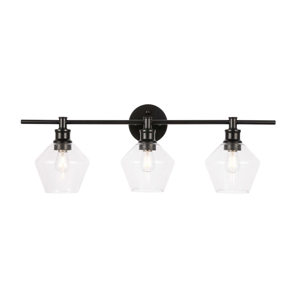 Gene 3 Light Black And Clear Glass Wall Sconce. Picture 9