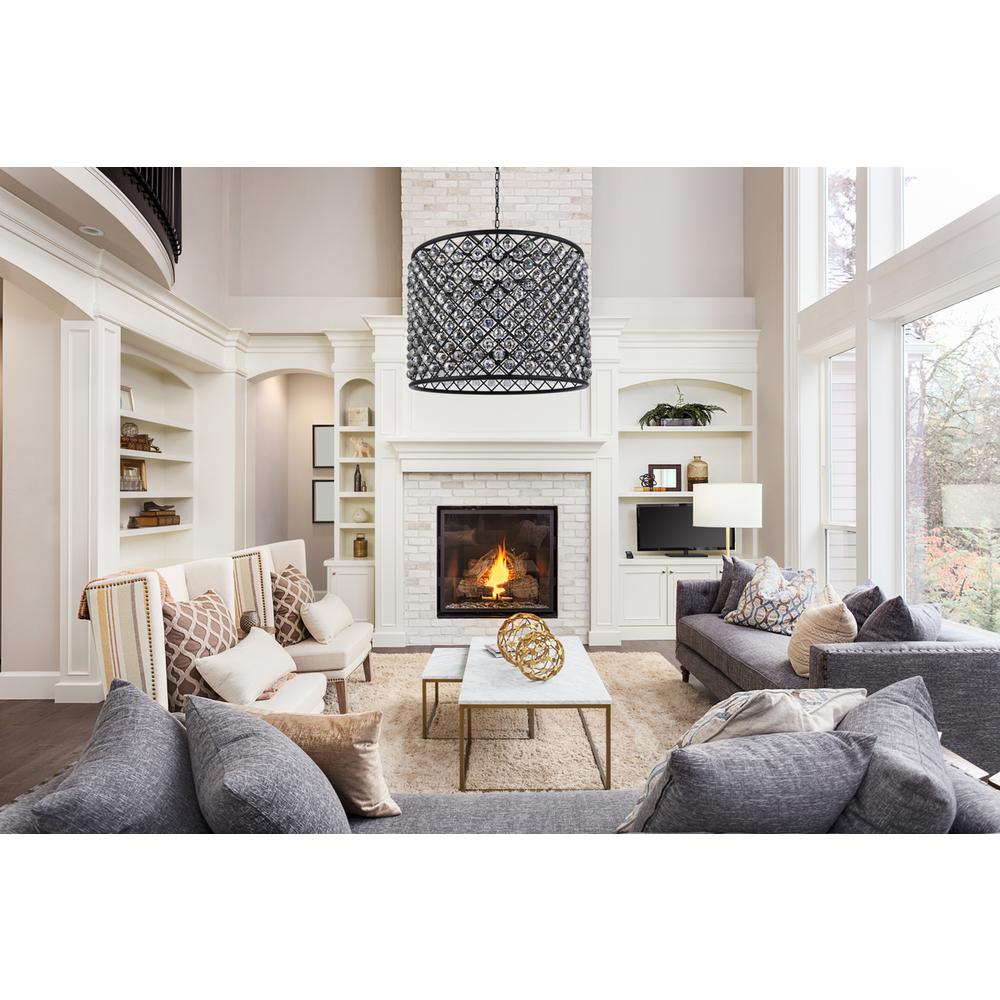 Madison 12 Light Matte Black Chandelier Silver Shade (Grey) Royal Cut Crystal. Picture 8