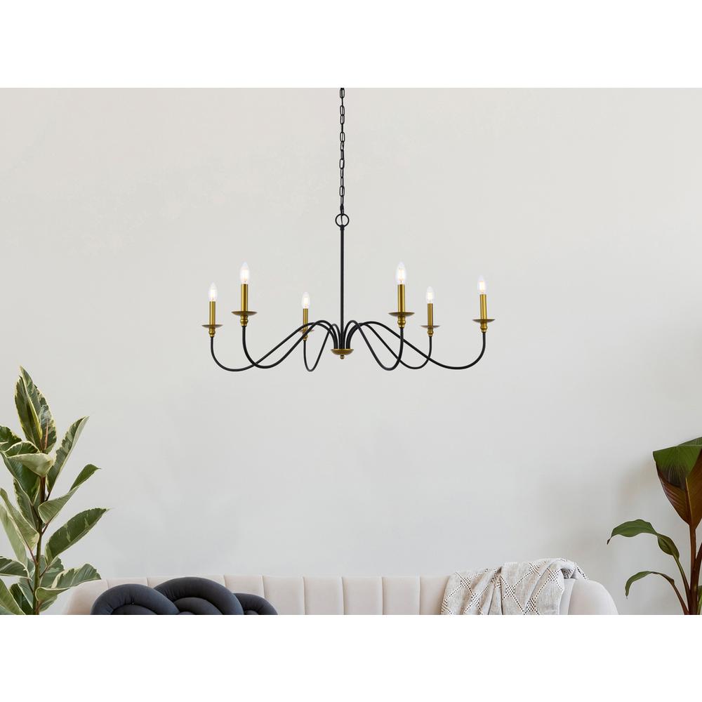 Rohan 42 Inch Chandelier In Matte Black And Brass. Picture 7