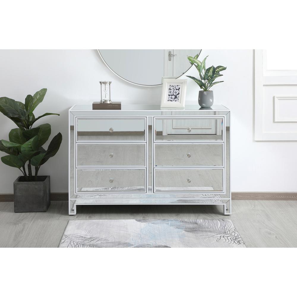 48 Inch Mirrored Six Drawer Cabinet In White. Picture 11