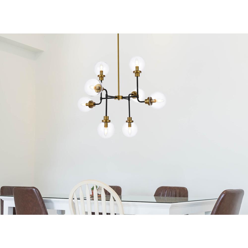 Hanson 8 Lights Pendant In Black With Brass With Clear Shade. Picture 7