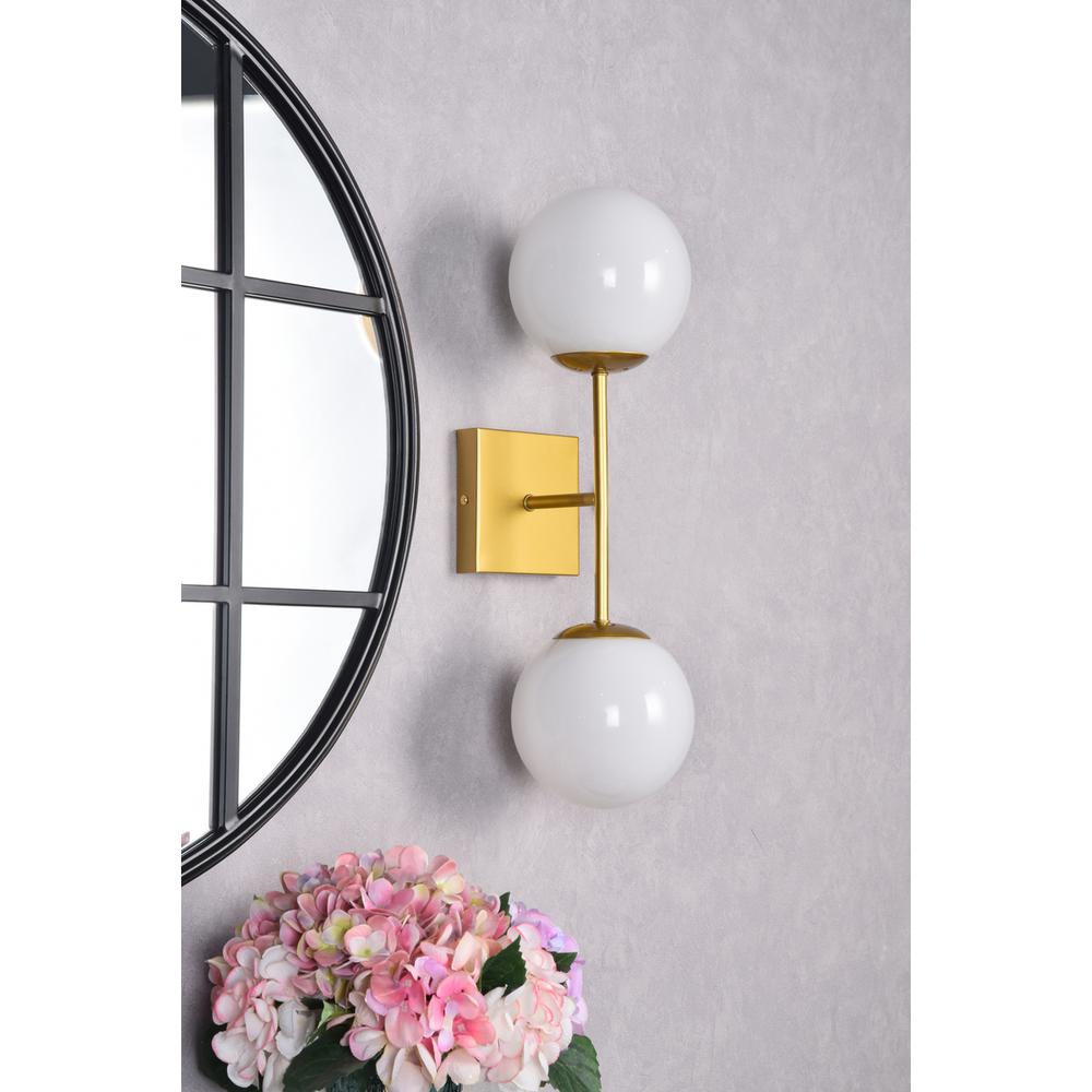Neri 2 Lights Brass And White Glass Wall Sconce. Picture 7