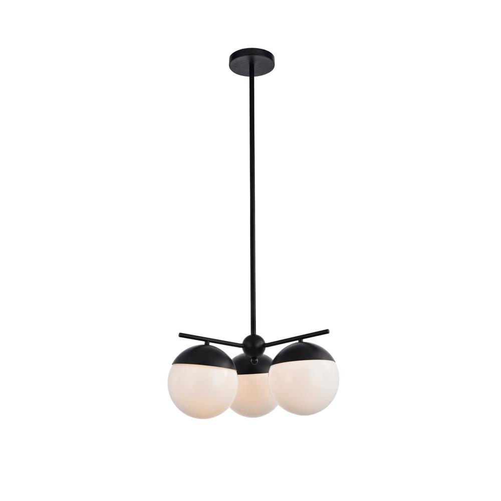 Eclipse 3 Lights Black Pendant With Frosted White Glass. Picture 1