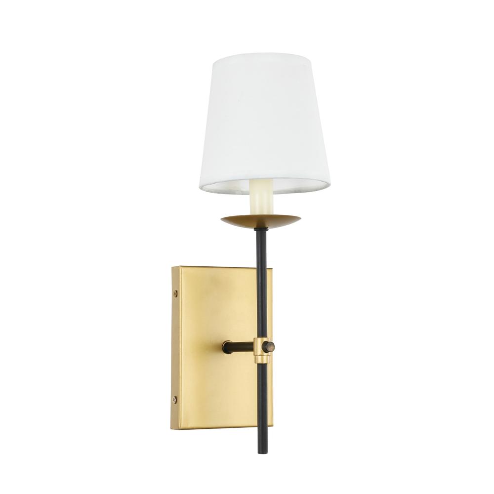 Eclipse 1 Light Brass And Black And White Shade Wall Sconce. Picture 4