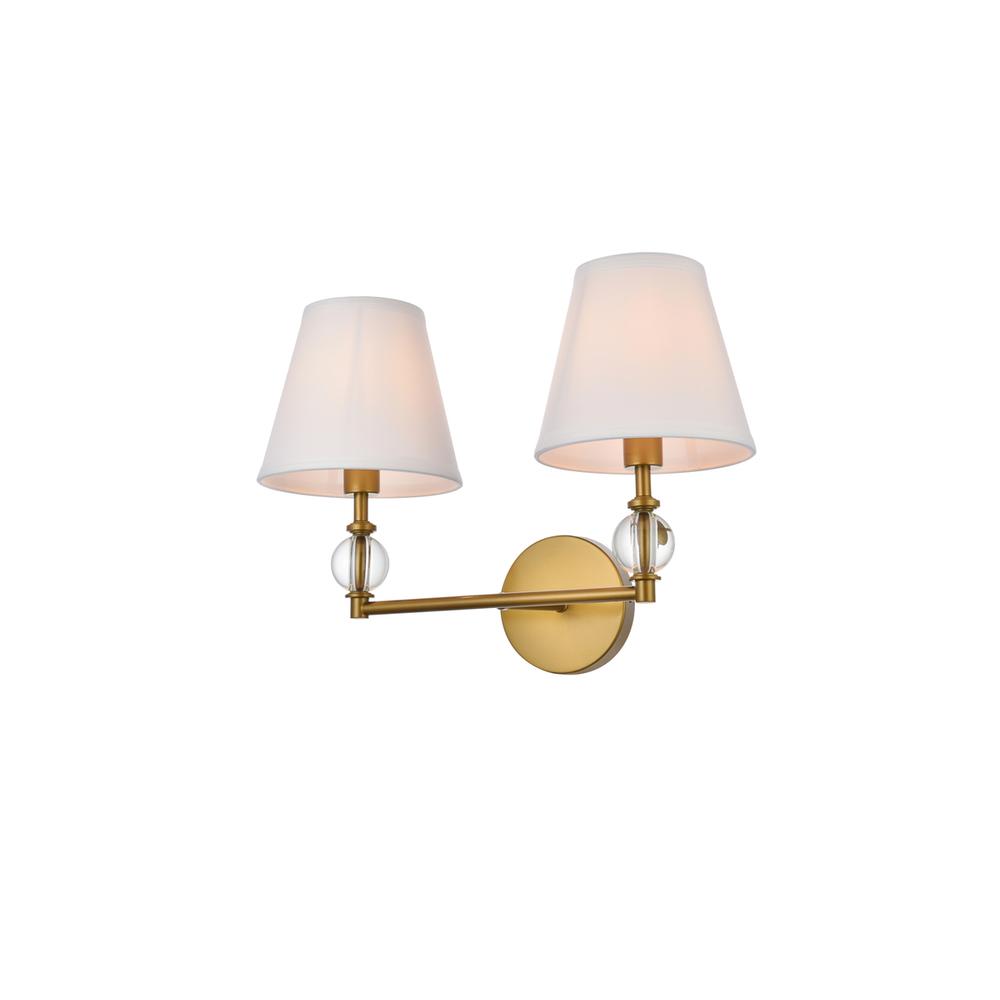 Bethany 2 Lights Bath Sconce In Brass With White Fabric Shade. Picture 2