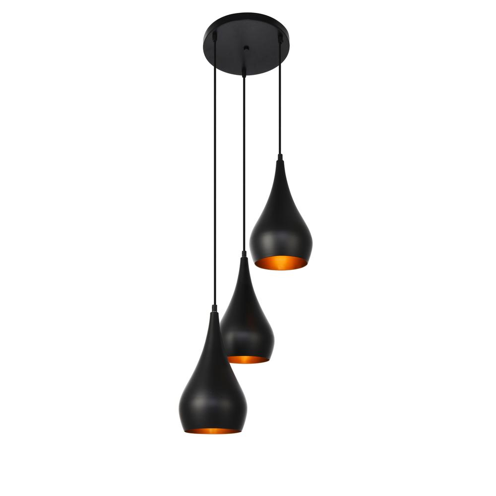 Nora Collection Pendant D14.5In H11.5In Lt:3 Black Finish. Picture 1