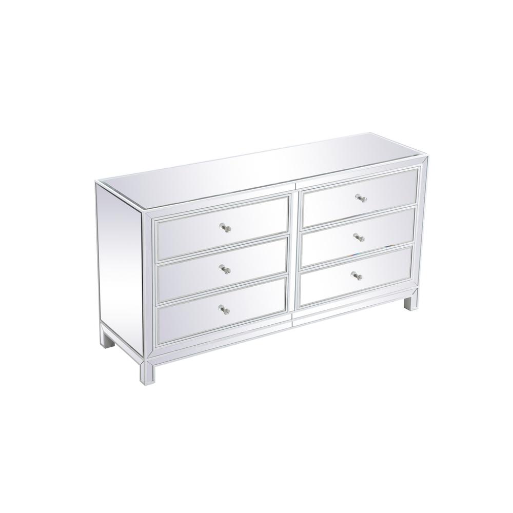 60 Inch Mirrored Six Drawer Cabinet In White. Picture 5