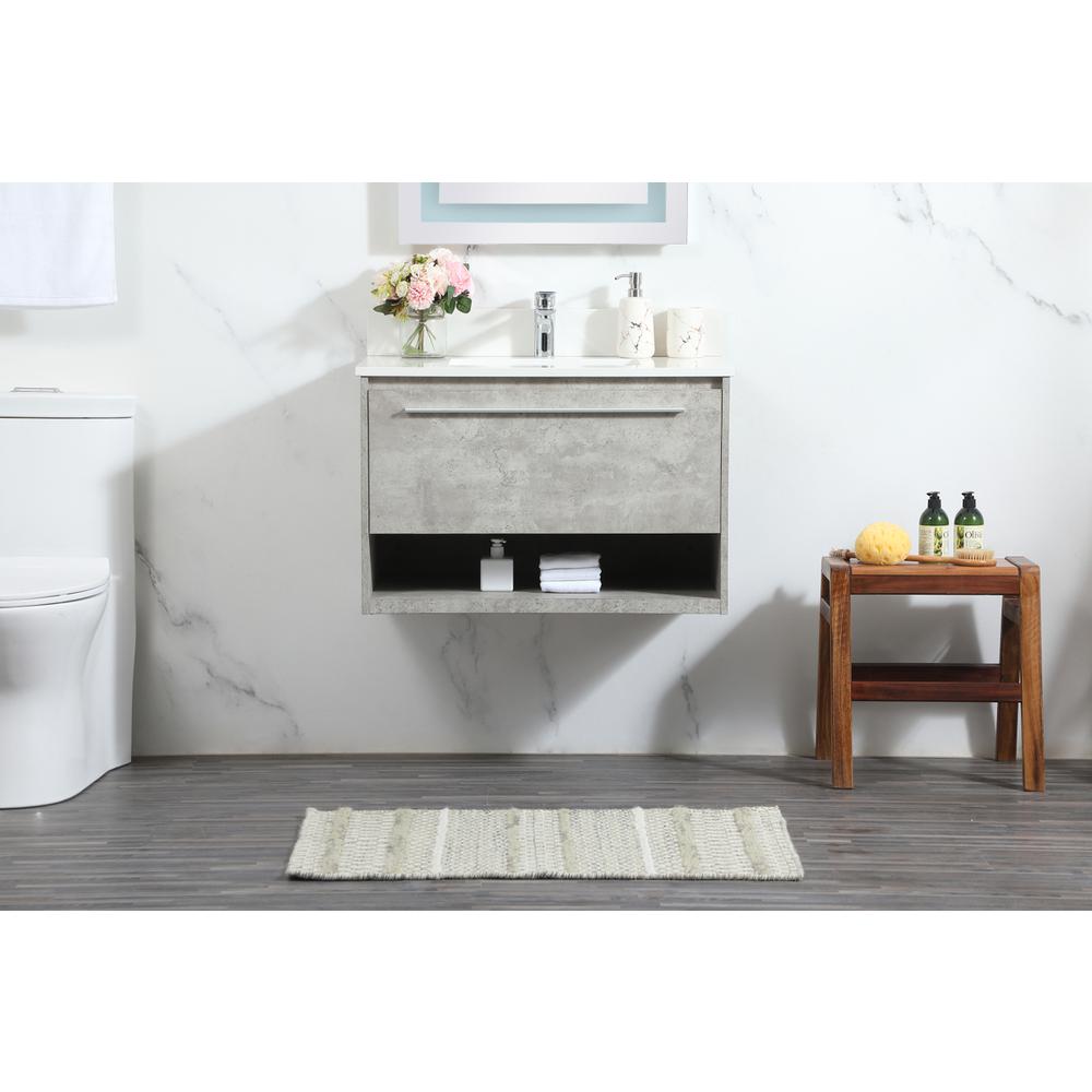 30 Inch Single Bathroom Vanity In Concrete Grey With Backsplash. Picture 14