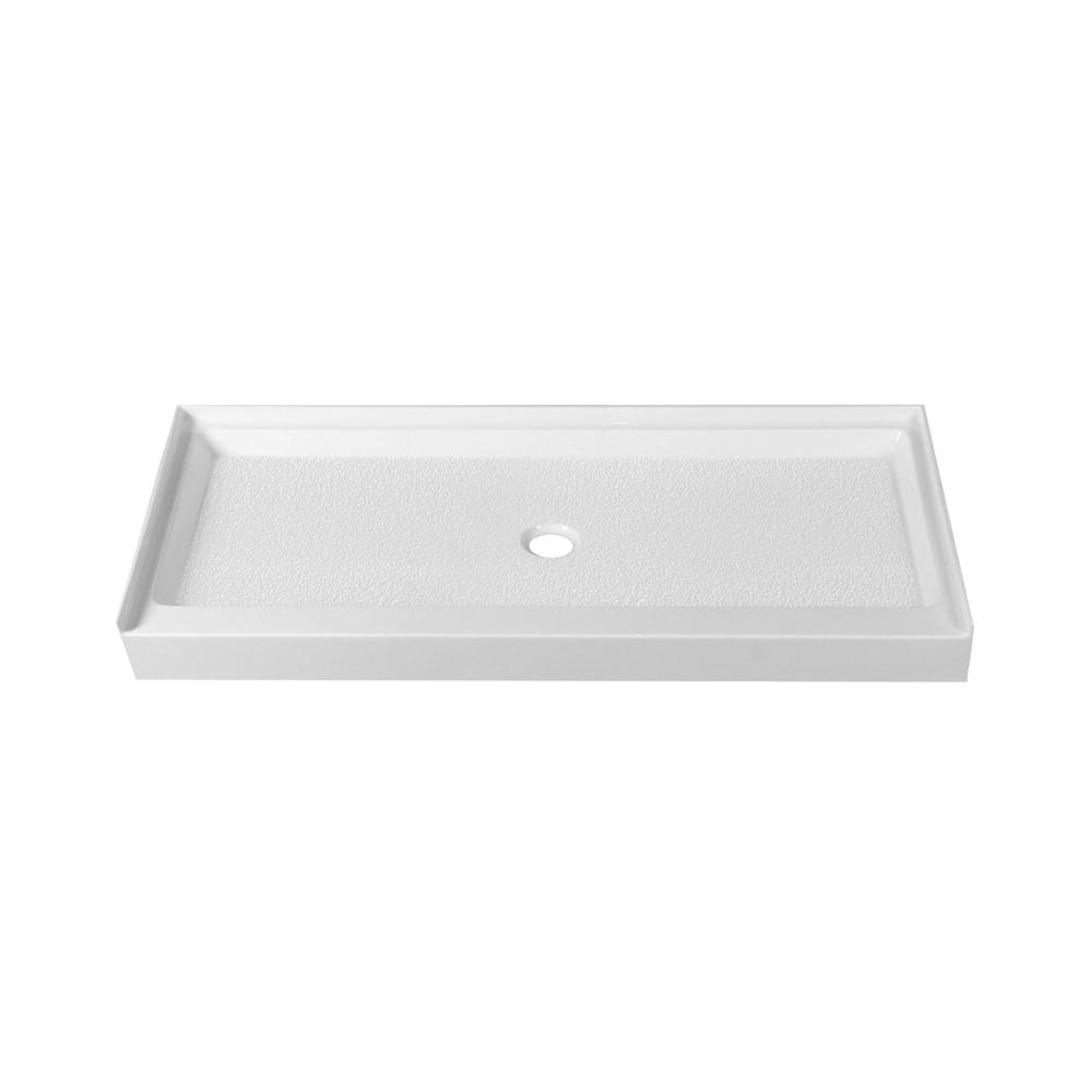60X30 Inch Single Threshold Shower Tray Center Drain In Glossy White. Picture 7