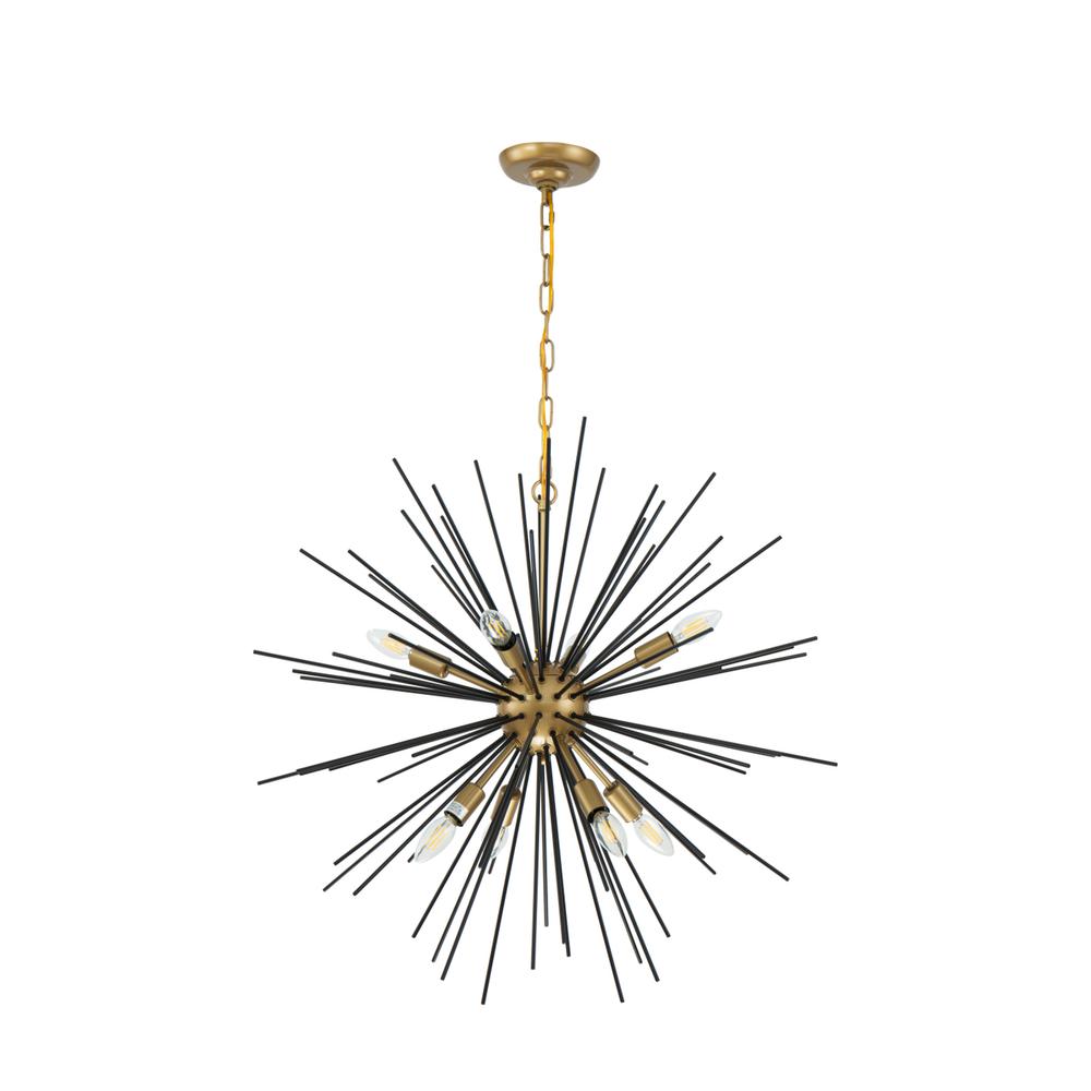 Timber 8 Light Brass And Black Pendant. Picture 2