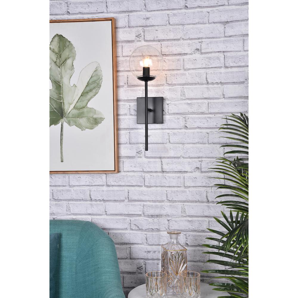 Neri 1 Light Black And Clear Glass Wall Sconce. Picture 9