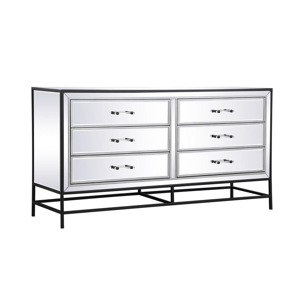 60 Inch Mirrored 6 Drawers Chest In Black. Picture 4